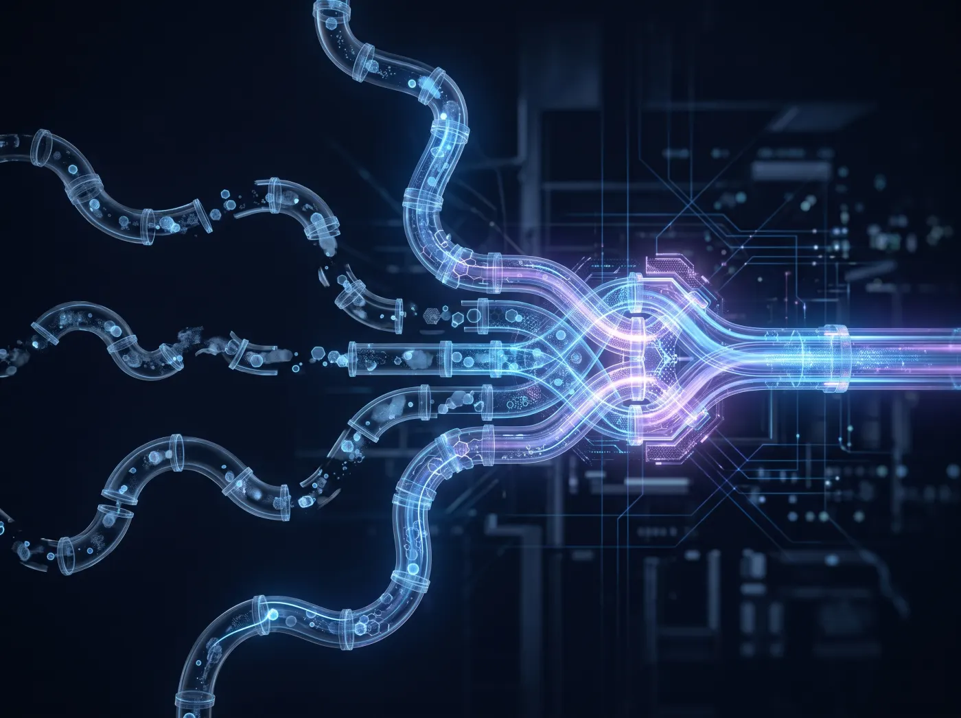 Separate data streams converging into one connected hub